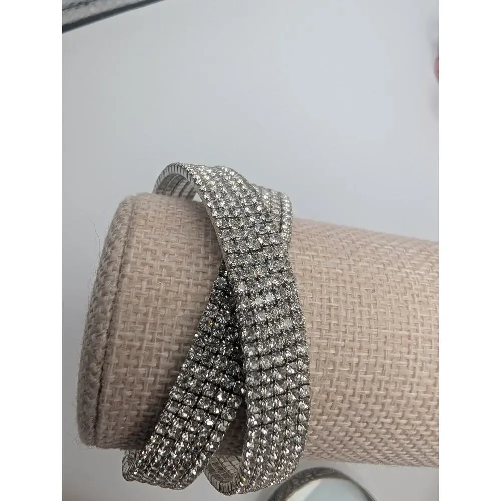 Sparkling Rhinestone Crystal Wide Cuff Bracelet Silver Tone Fashion Jewelry Wrap